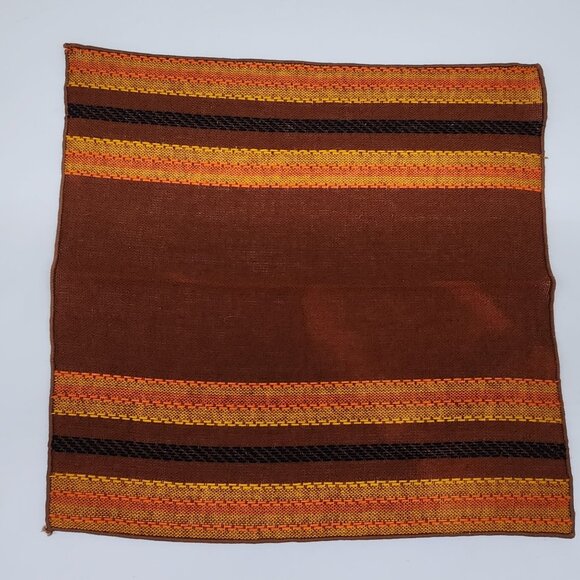 Vintage Handwoven Napkins With Brown & Orange Stripes Boho Design - Picture 4 of 8